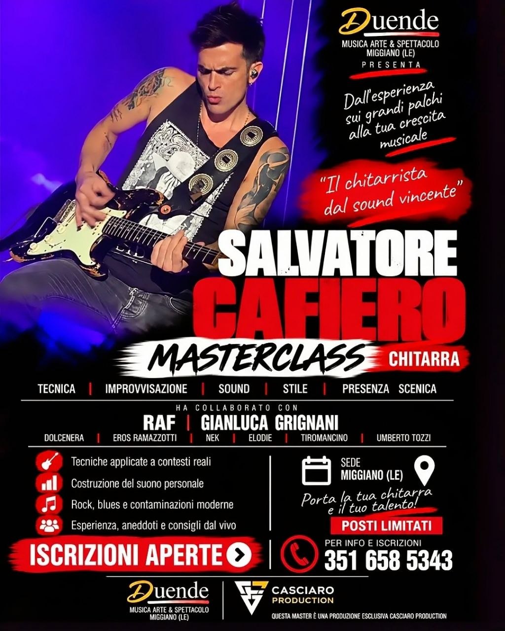 Locandina della Masterclass di chitarra con Salvatore Cafiero